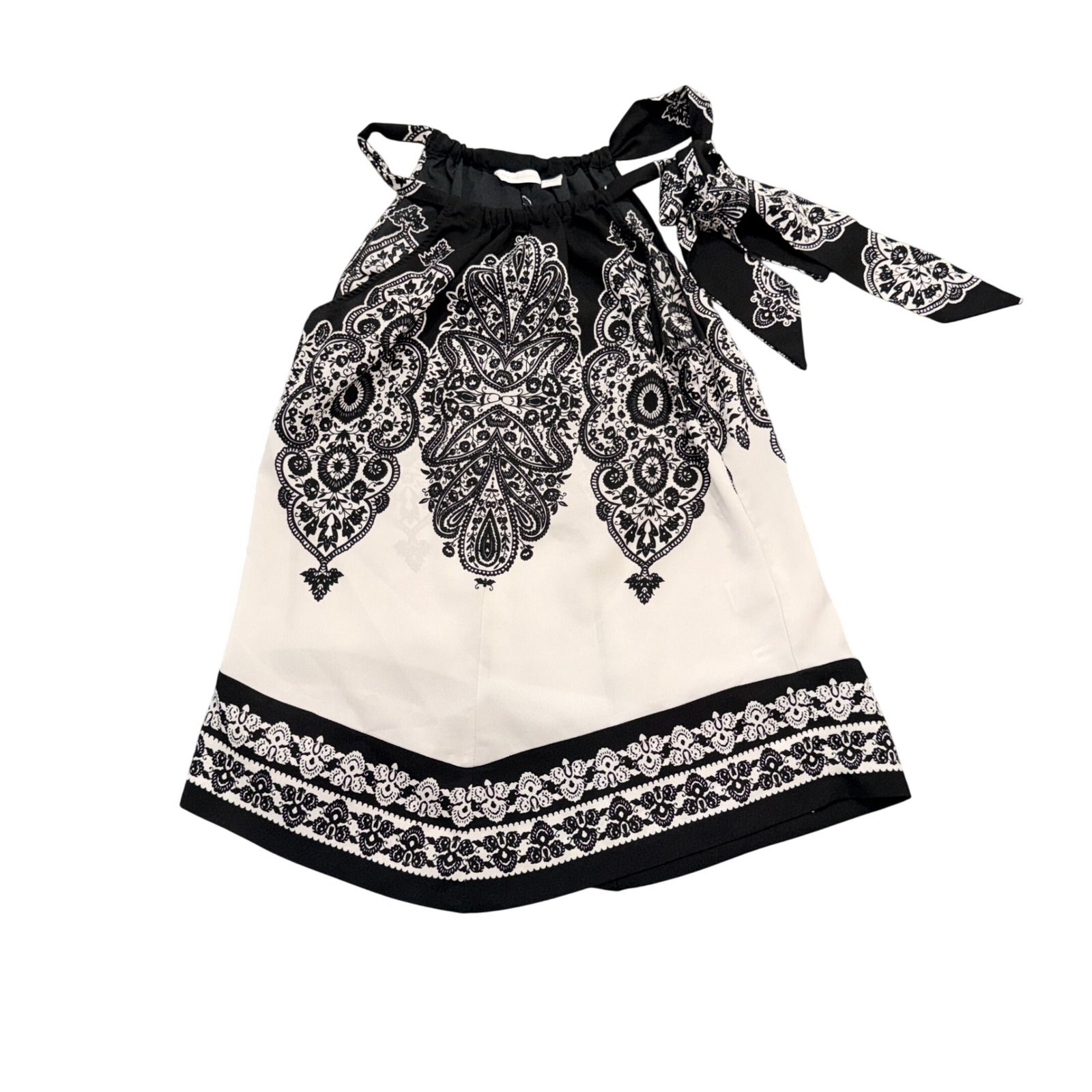 New York & Company Women Small Black White Paisley Halter Top Tie Neck Sleeveles